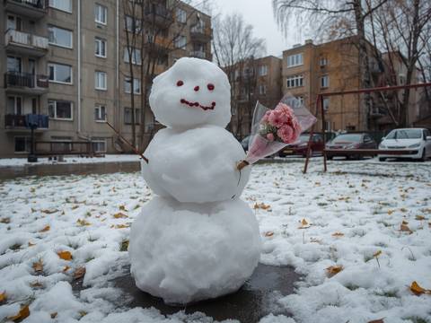 Новосибирцы слепили первых снеговиков и снежных динозавров в этом сезоне