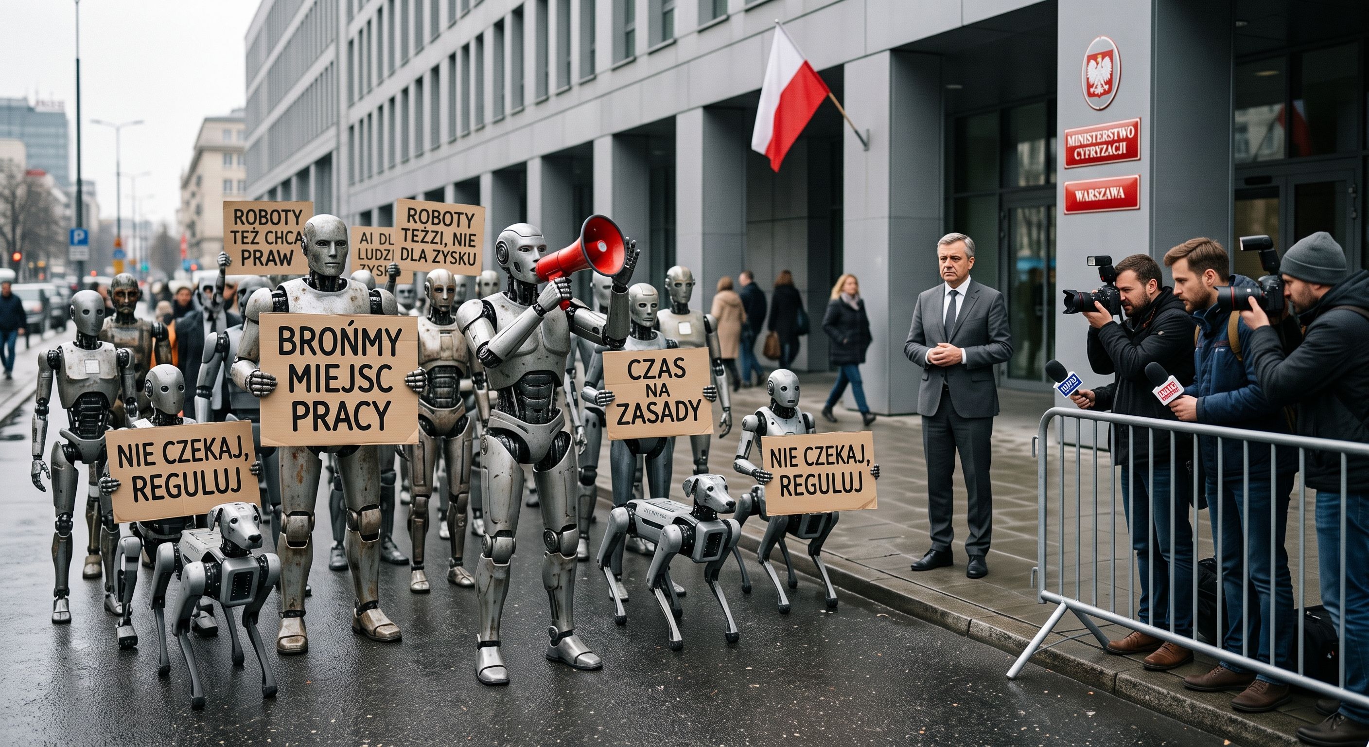 протест роботов в Польше, роботы, ИИ, рынок труда, безработица